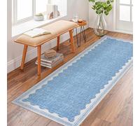 Aptliton Washable Non-Slip Low Pile Modern Scalloped Runner Area Rug, Stain Resistant Foldable Indoor Carpet for Living Room, Bedroom, Nursery & Office, 60 * 230cm, Blue