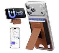 APTMAPT for MagSafe Wallet, Works with Apple Find My, 5-Card RFID Holder with Stand Also Grip, Strong Magnetic Wallet for iPhone 17/16/15/14/13/12 Pro Max Air Plus, Wireless Charging, Brown, 3.7 x 2.5