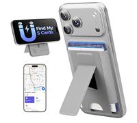 APTMAPT for MagSafe Wallet, Works with Apple Find My, 5-Card RFID Holder with Stand Also Grip, Strong Magnetic Wallet for iPhone 17/16/15/14/13/12 Pro Max Air Plus, Wireless Charging, Grey, 0.59 x