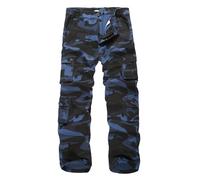 APTRO Mens Cargo Trousers Camo Trousers Combat Tactical Trousers Cotton Multiple Pockets Outdoor Pants LT02 Camo Blue 38