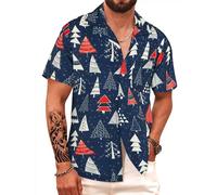 APTRO Men's Hawaiian Shirt Short Sleeved Beach Summer Funky Party Shirt Christmas Tree Blue F287 5XL