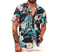 APTRO Men's Hawaiian Shirt Short Sleeved Floral Summer Beach Funky Party Holiday Shirt Black Floral F208 M