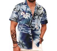 APTRO Men's Hawaiian Shirt Short Sleeved Floral Summer Beach Funky Party Holiday Shirt Black MF066 XL