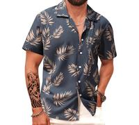 APTRO Men's Hawaiian Shirt Short Sleeved Floral Summer Beach Funky Party Holiday Shirt Grey MF03 XL
