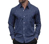 APTRO Men's Long Sleeve Dress Shirts - Casual Floral Patterned Navy Formal Wrinkle-Free Regular Fit Shirts