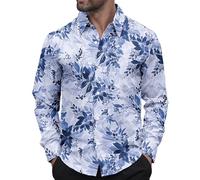 APTRO Men's Shirts Long Sleeve Dress Shirts Casual Floral Shirt Wrinkle-Free Formal Regular Fit Shirts Patterned White M