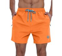 APTRO Mens Swim Shorts Quick-Dry Mesh Lining Summer Beach Shorts 4-Way Stretch Swim Trunks with Zipper Pockets Orange XXL