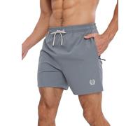 APTRO Mens Swim Shorts Quick-Dry Mesh Lining Summer Beach Shorts 4-Way Stretch Swim Trunks with Zipper Pockets Grey M