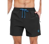 APTRO Mens Swim Shorts Quick-Dry Mesh Lining Summer Beach Shorts 4-Way Stretch Swim Trunks with Zipper Pockets Black L