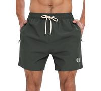 APTRO Mens Swim Shorts Quick-Dry Mesh Lining Summer Beach Shorts 4-Way Stretch Swim Trunks with Zipper Pockets Dark Grey S