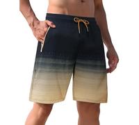 APTRO Men's Swimming Shorts Board Shorts with Zip Pockets Quick Dry Beach Shorts Gradient Swim Shorts with Mesh Lining Brown MK083 3XL