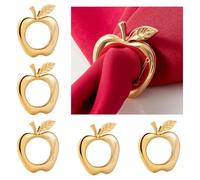 APTWOW Gold Apple Napkin Rings Set of 6 - Fall Thanksgiving Napkin Holder, Rosh Hashanah Napkin Rings Bulk for Wedding Party Rosh Hashanah Table Decor