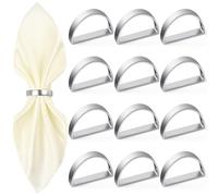 APTWOW Silver Napkin Rings Set of 12, Semicircle Metal Silver Napkin Holder Buckles, Easter Napkin Rings, Napkin Rings for Dinner Table Decor, Wedding, Banquet, Party, SNRBY-12