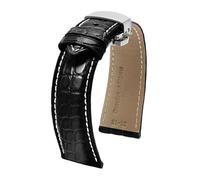 ApuaVireo&Co 12 14 16 18 20 22 24 mm Crocodile Pattern Leather Watch Strap Men's Watch Accessories with Butterfly Clasp(Black White Silver,23mm)