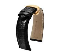 ApuaVireo&Co 12 14 16 18 20 22 24 mm Crocodile Pattern Leather Watch Strap Men's Watch Accessories with Butterfly Clasp(Black gold,23mm)