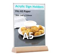 ApuaVireo&Co Acrylic Sign Holder Clear Double Side Display, A5 Acrylic Sign Holder With Wood Base Double Sided For Menus Posters 2pcs/1pcs Color A B(B,1pcs)