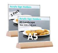 ApuaVireo&Co Acrylic Sign Holder Clear Double Side Display, A5 Acrylic Sign Holder With Wood Base Double Sided For Menus Posters 2pcs/1pcs Color A B(A,2pcs)