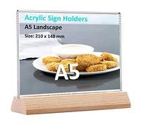 ApuaVireo&Co Acrylic Sign Holder Clear Double Side Display, A5 Acrylic Sign Holder With Wood Base Double Sided For Menus Posters 2pcs/1pcs Color A B(A,1pcs)