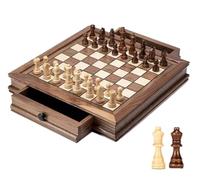 ApuaVireo&Co Games International Chess Board Walnut Wood Set Magnetic Checkers Adults Classics Box Drawer For Lovers