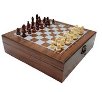 ApuaVireo&Co Games International Chess Set Solid Wood Handmade Anti-Slip Pieces Natural Wooden Board Storage