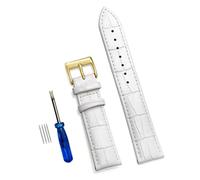 ApuaVireo&Co Genuine Leather Watch Straps 12/14/16/18/20/22/24 mm Watch Strap Steel Pin Buckle Wrist Belt Bracelet + Tool(White 3,20mm)