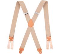 ApuaVireo&Co Mens braces for trousers, Men's Y-Back Wide Button End Elastic Adjustable Suspenders Multicolor 3.8cm x 125cm Nylon Blend Leather(Beige)