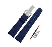 ApuaVireo&Co Nylon + Leder Armband 20mm 21mm 22mm Canvas Uhr Armband Herrenuhr Zubehör(Blue Silver Buckle,22mm)