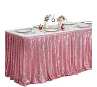 ApuaVireo&Co Party Table Skirts 14ft Table Skirt Red Sequins Rectangle Square Round Glitter Tablecloth For Wedding Party Dinner Christmas Decoration(1pc Pink,70x426cm)