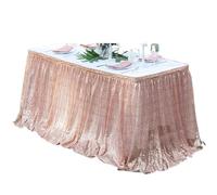 ApuaVireo&Co Party Table Skirts 14ft Table Skirt Red Sequins Rectangle Square Round Glitter Tablecloth For Wedding Party Dinner Christmas Decoration(1pc Rose Gold,70x426cm)