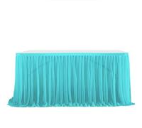 ApuaVireo&Co Party Table Skirts Glitter Pearl Chiffon Table Skirt Dining Table Skirt For Wedding Party Dessert Banquet Table Decor(Sky Blue,77x275cm 9FT)