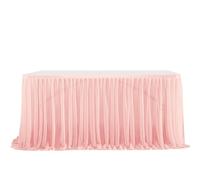 ApuaVireo&Co Party Table Skirts Glitter Pearl Chiffon Table Skirt Dining Table Skirt For Wedding Party Dessert Banquet Table Decor(Pink Red,77x275cm 9FT)
