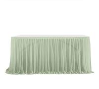 ApuaVireo&Co Party Table Skirts Glitter Pearl Chiffon Table Skirt Dining Table Skirt For Wedding Party Dessert Banquet Table Decor(Grey Green,77x275cm 9FT)
