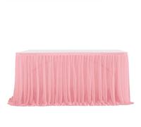 ApuaVireo&Co Party Table Skirts Glitter Pearl Chiffon Table Skirt Dining Table Skirt For Wedding Party Dessert Banquet Table Decor(Blush Red,77x183cm 6FT)
