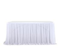 ApuaVireo&Co Party Table Skirts Semi-Sheer Chiffon Table Skirt Birthday Party Table Setting Dining Wedding Banquets Decor(White,12FT(L4.26m H0.75m))