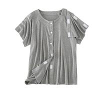 ApuaVireo&Co Post Shoulder Surgery Shirts Recovery Tear Away Short Sleeve Chemo Clothing, Bedridden Patient Clothing(Men Grey,XXL)