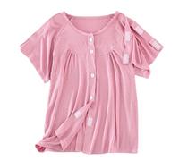 ApuaVireo&Co Post Shoulder Surgery Shirts Recovery Tear Away Short Sleeve Chemo Clothing, Bedridden Patient Clothing(Women Pink,M)