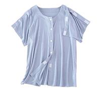 ApuaVireo&Co Post Shoulder Surgery Shirts Recovery Tear Away Short Sleeve Chemo Clothing, Bedridden Patient Clothing(Men Blue,L)