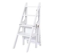 ApuaVireo&Co Solid Wood Folding 4 Step Ladder Chair Foldable Dual Purpose Step Stool Library Ladders for Climbing and Flower Stand