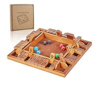 ApudArmis 4-Player Shut the Box, Large Wooden Board Game Set with Dice, 4-Way Play Shut-The-Box for Teens Learning Addtion Adults Classroom Home Party Pub (12 In)