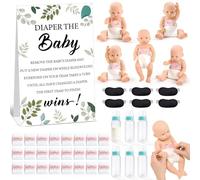 APUDWN 43 Pcs Baby Shower Diaper Changing Game Supplies Including 11.8 Inch 6 Dolls 24 Diapers 6 Bottles 6 Blindfold with Sign for Gender Reveal Changing Diaper Pong Race Game Party Favor