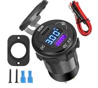 Aputoxz 101W 12V USB Charger Socket, 36W QC3.0 USB Power Outlet & 65W PD USB C Socket, Waterproof 12V to 20V PD USB C Automotive Socket with Dual Display Voltmeter Voltage for 12/24V Car Boat Marine