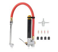 Aputoxz 20701A Tire Inflator 12 Inch Flexible Air Tire Pressure Gauge 20-120 PSI 1/4” NPT Offset Dual Head Chuck Tire Filler with Hose Aluminum Body and Brass Valves Stem Valve Caps