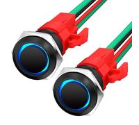 Aputoxz 2PCS 20A 12V Push Button Switch, Waterproof Toggle Switch with LED Ring, Latching ON/OFF Pushbutton for Marine, Boat, Truck, Motorcycle, Automotive Applications, Heavy Duty 16MM Mounting