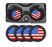 Aputoxz 4 Pack Car Cup Holder Coasters, Colored American Flag US Flag Insert Car Cup Coaster, 2.75 Inch Anti Slip Shockproof Embedded Drink Mat, Vehicle Interior Decor Accessories