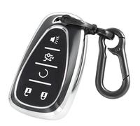 Aputoxz 5-Buttons Key Fob Cover Case with Keychain for Chevrolet, Soft TPU Key Shell/Skin, Fits for Chevy Malibu Camaro Blazer Cruze Sonic Volt Equinox Spark Remote Key Vehicle Accessories (Blue)