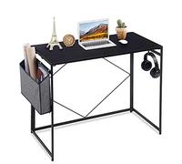 APUWE Desk, Folding Computer Desk with Storage Bag, Folding Desk Gaming Office Desk with Headphone Hook, 39.3" PC Table Work Station for Home Office - No Assembly - Black