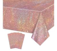 APUXXJUPA 4 Pack Rose Gold Tablecloth, Rectangle Birthday Tablecloth Pink and Gold Table Covers for Girls 18th Birthday Decorations Bridal Wedding Party Supplies, 130 x 220 cm (4, Rosegold)