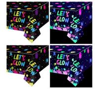 APUXXJUPA 4 Pcs Black Light Neon Tablecloths, 130 x 220 cm Glow Birthday Party Table Cloths for Glow in the Dark Party Supplies