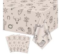 APUXXJUPA 4 Pcs Cowboy Party Tablecloths, Wild West Tablecloths Rodeo Party Decorations for Cowboy Theme Decorations Western Baby Shower, 130 x 220 cm