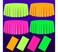 APUXXJUPA 4 Pcs Glow in The Dark Table Cloths, Round 80s 90s Let’s Glow Colorful Neon Tablecloths for Neon Birthday Party Decorations, 178 x 178 cm